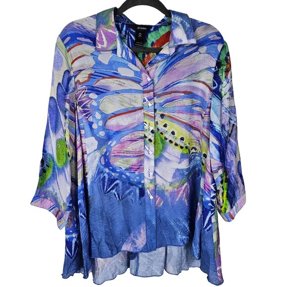 Ali Miles Vibrant Abstract Button Up Tunic Blouse PXL Lagenlook Artsy Flowy - Picture 1 of 11